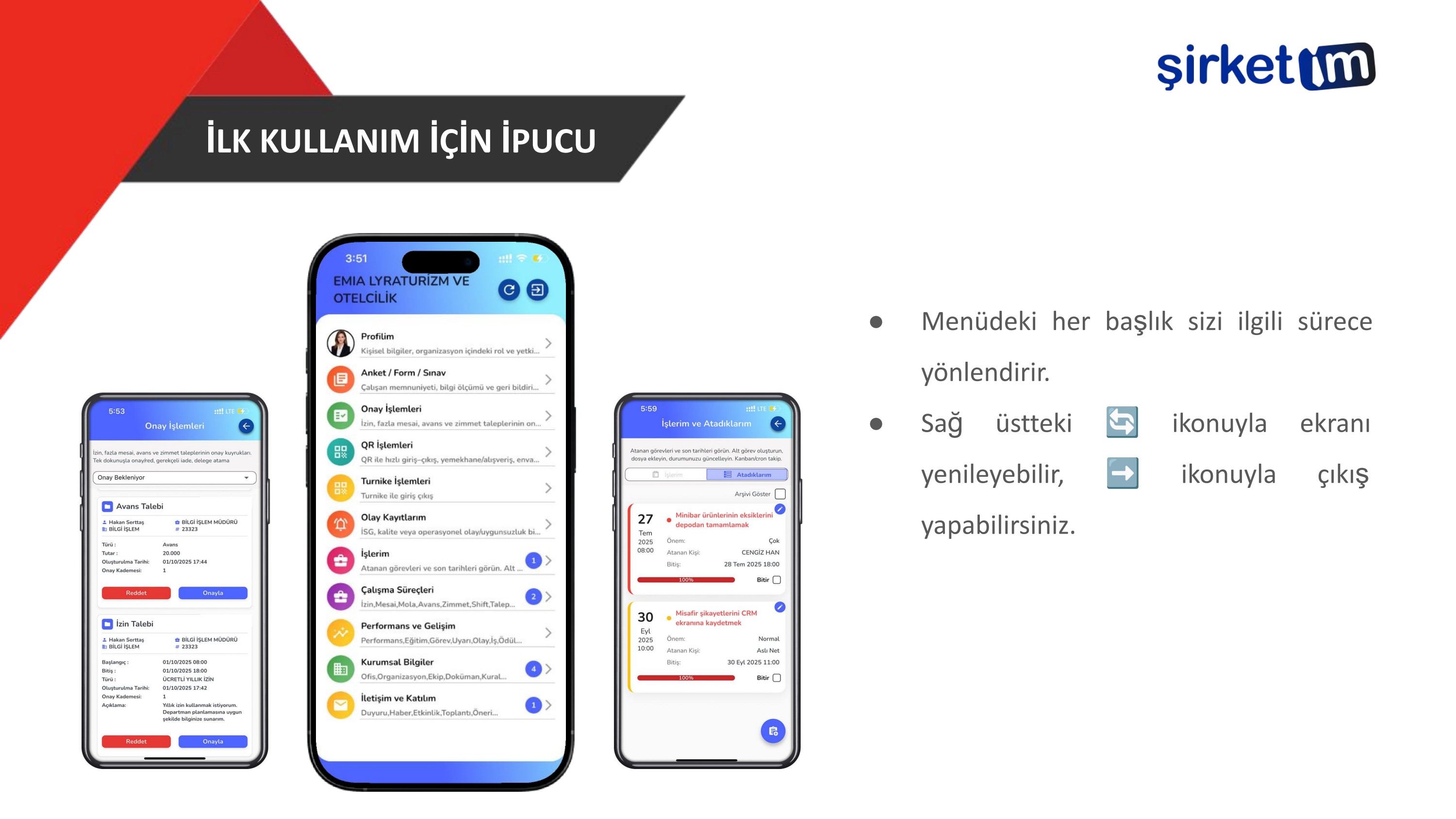 Şirketim sunum sayfa 5: İlk Kullanım İpucu